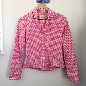 Hollister Small Y2K Plaid Long Sleeve Shirt Pink Western Country Preppy Rodeo